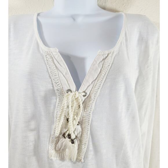 Style & Co White Slub Knit Lace Up Tie Front Bodice Medium Lightweight Soft - Picture 2 of 8